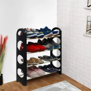 xendy plastic 4 shelves open shoe rack in black colour by urban choice
